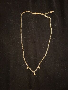 Delicate Gold plated Link Necklace with Three white Charm Drops